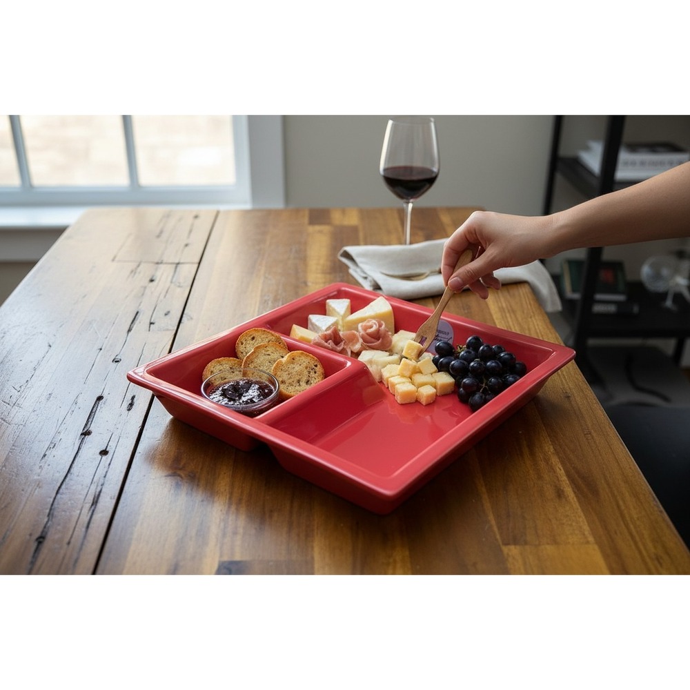 Destinos S.A. Serving Tray Unisex OS Red NWOT Portugal Ceramic Divided Dish